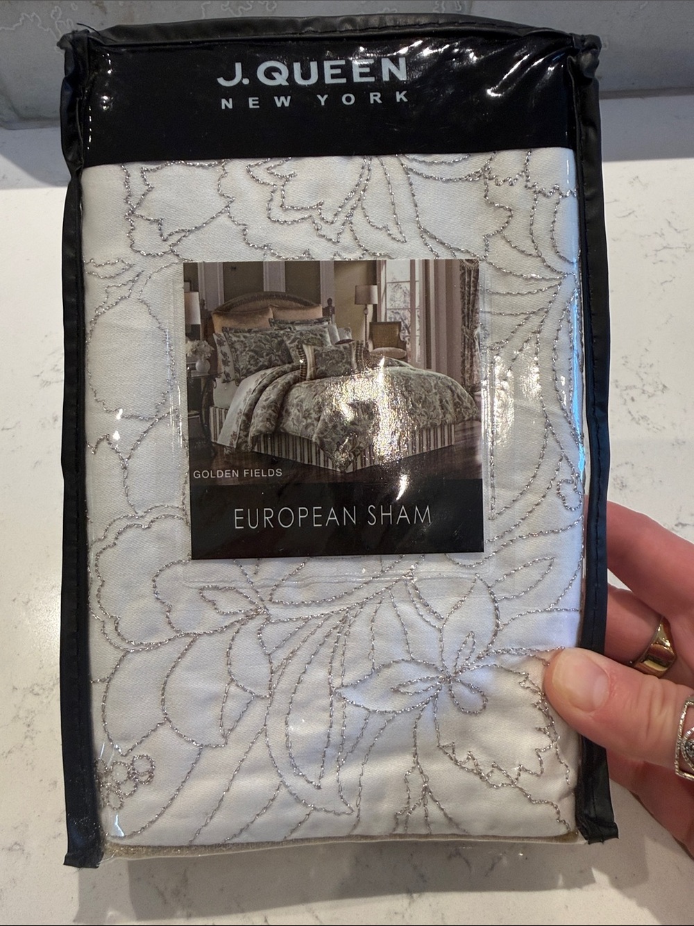 J Queen Golden Fields White European Sham with Embroidery